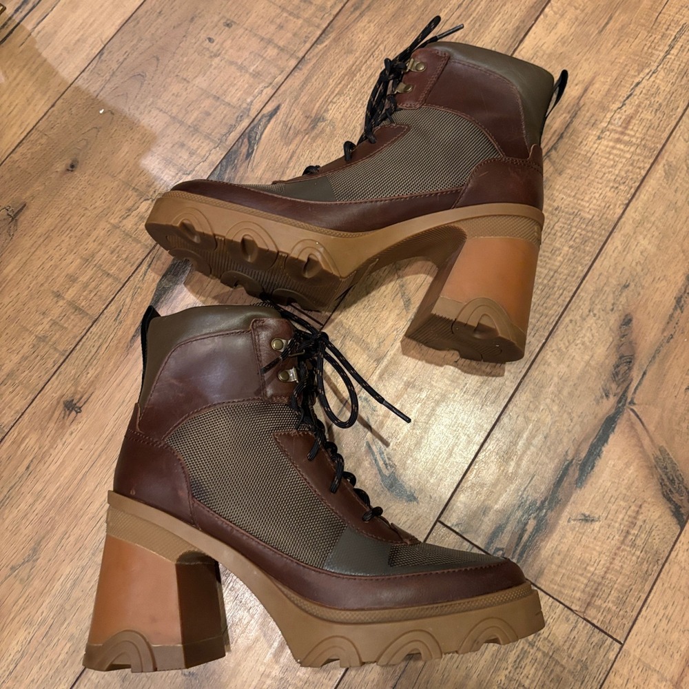 Sorel Brex Lace Boots Army Green Brown Leather Size 8 - Picture 7 of 12